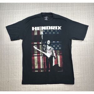 2015 Authentic Jimi Hendrix USA American Flag Peace Black T Shirt Mens Large